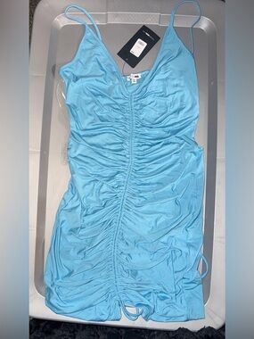 Fashion Nova Light Blue Ruched Slip Dress